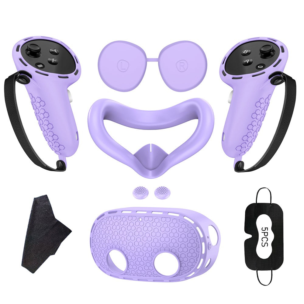 Til Meta Quest 3S Silikone Tilbehørssæt med VR Headset Cover / Controller Greb / Ansigtsmaske