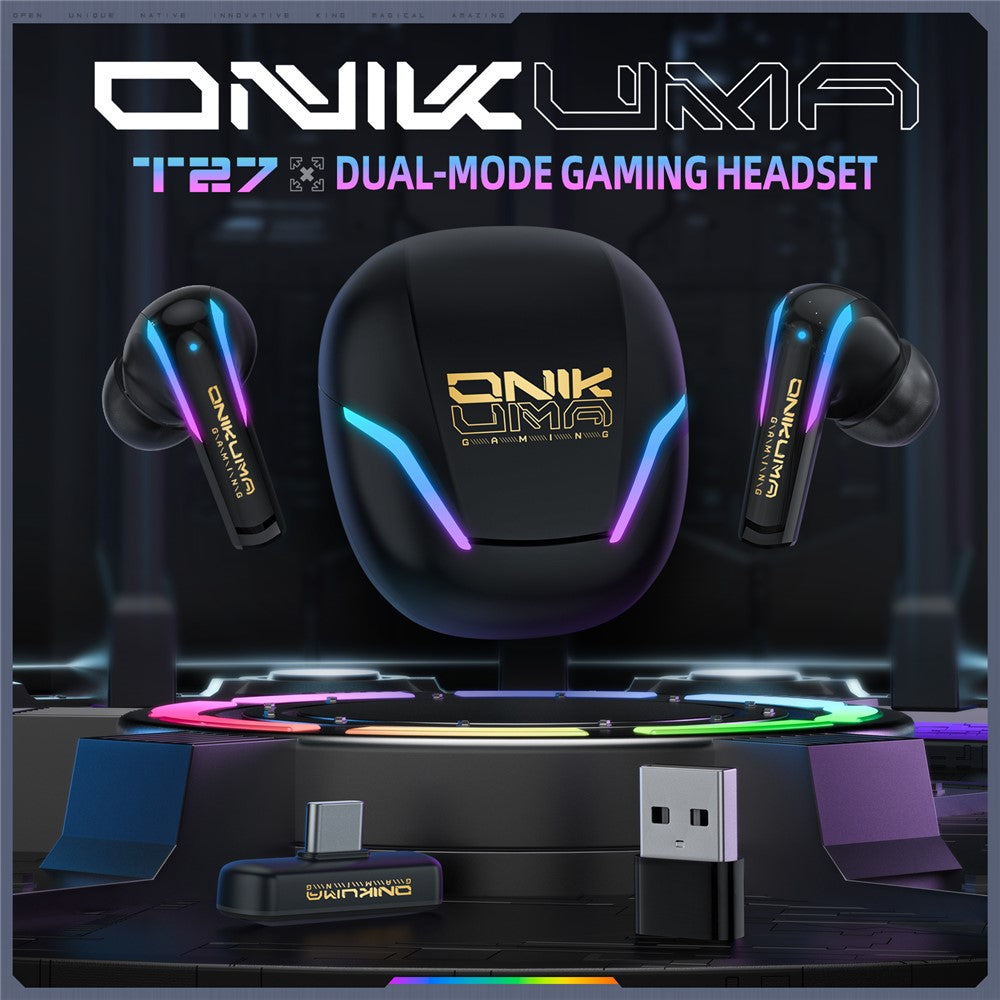 ONIKUMA T27 IPX4 Waterproof 2.4G Wireless Bluetooth-Compatible Gaming Earbuds Low Latency True Wireless Earphones
