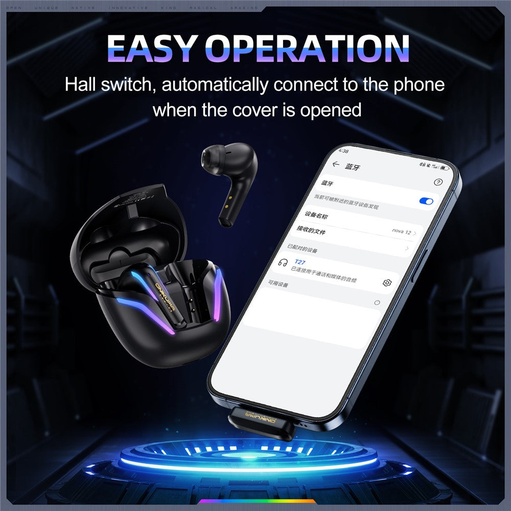ONIKUMA T27 IPX4 Waterproof 2.4G Wireless Bluetooth-Compatible Gaming Earbuds Low Latency True Wireless Earphones