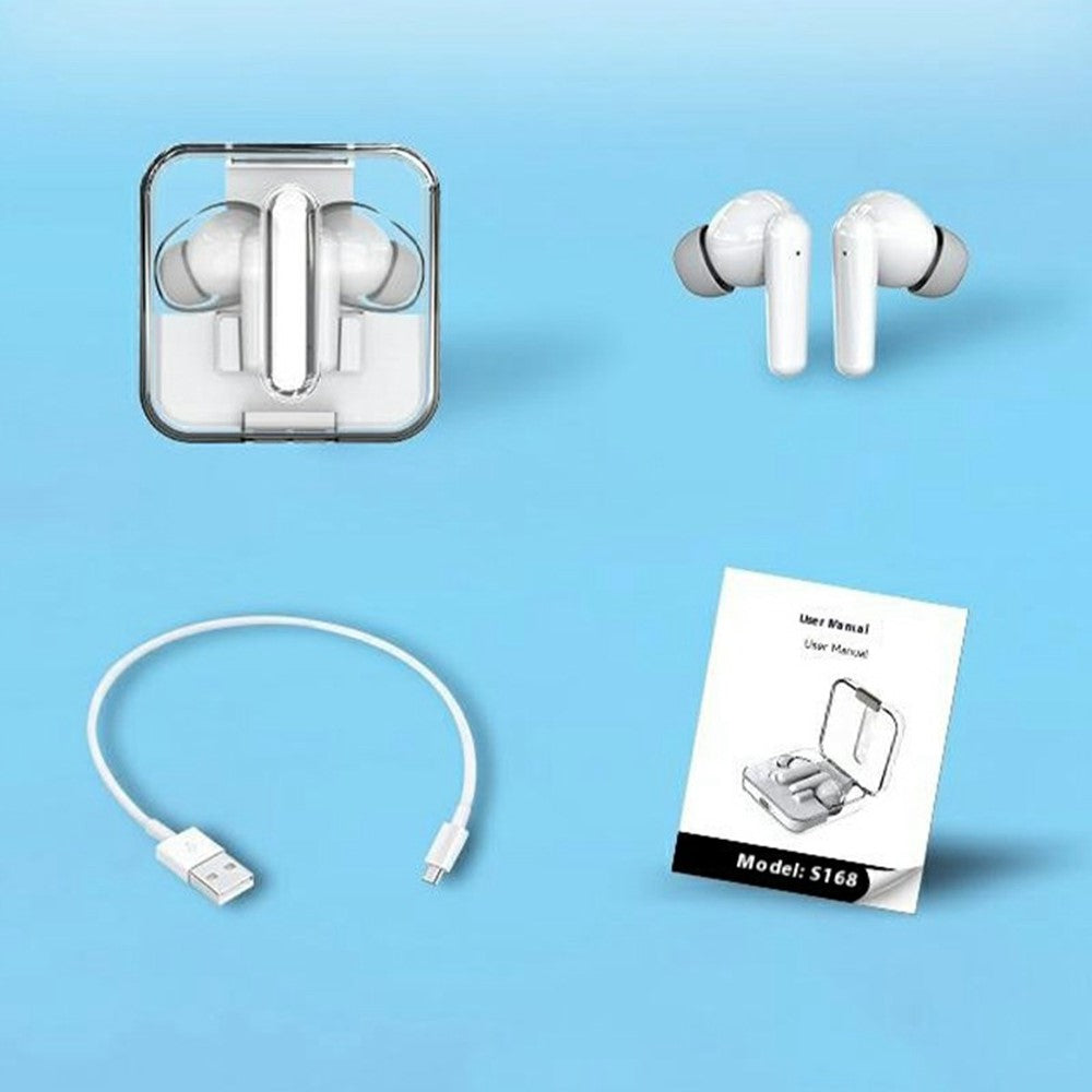 S168 Wireless Bluetooth-Compatible Earphones Touch Control Music Headset with Clear Charging Case