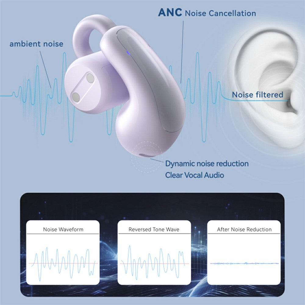 F18 1 Pair Wireless Clip-On Open-Ear Earbuds ANC Noise Cancelling Bluetooth-Compatible Earphones