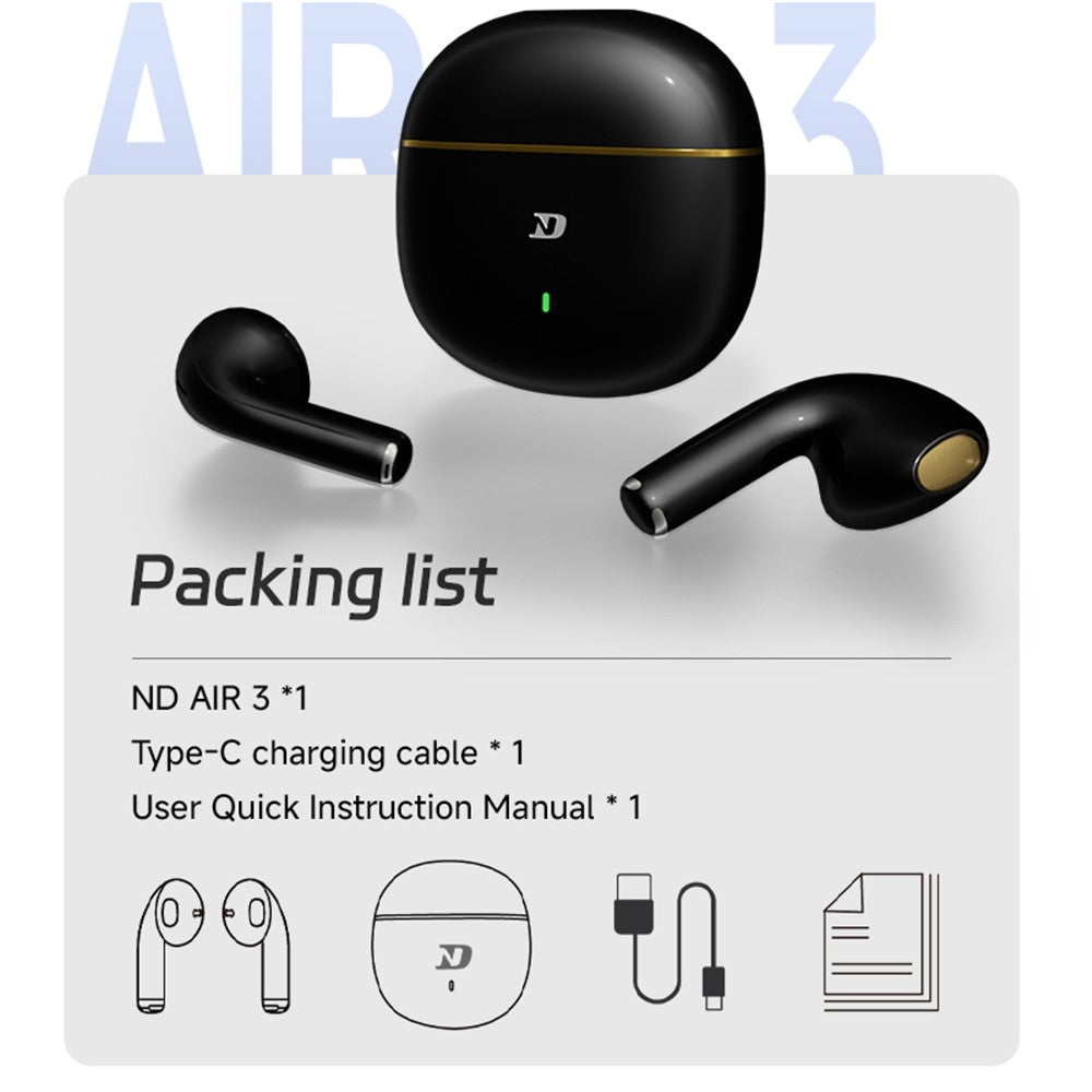 ND Air 3 Bluetooth-Compatible 5.4 True Wireless Earbuds 13mm Dynamic Driver Semi In Ear HiFi Headphones