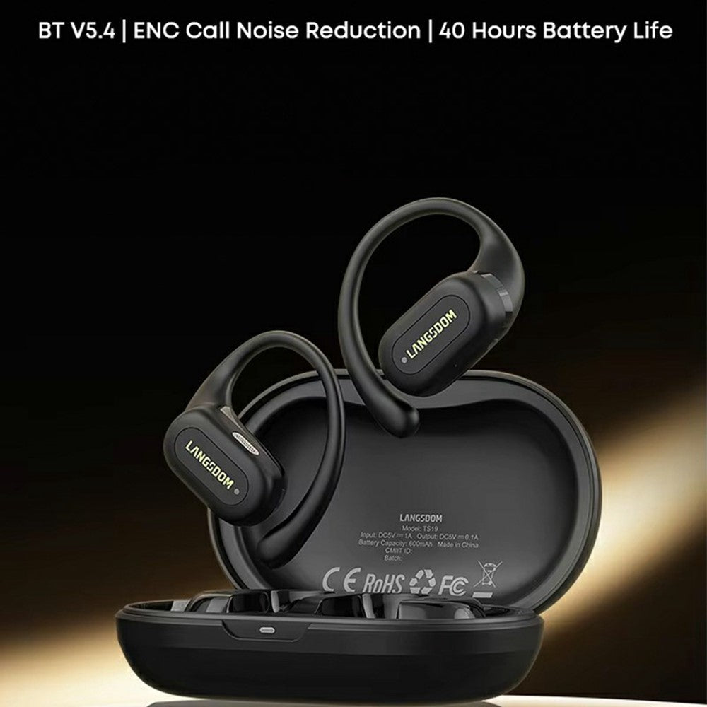 LANGSDOM TS19 Sports Wireless Earphones with Mic Ear Hook Design Bluetooth-Compatible Waterproof Music Headset