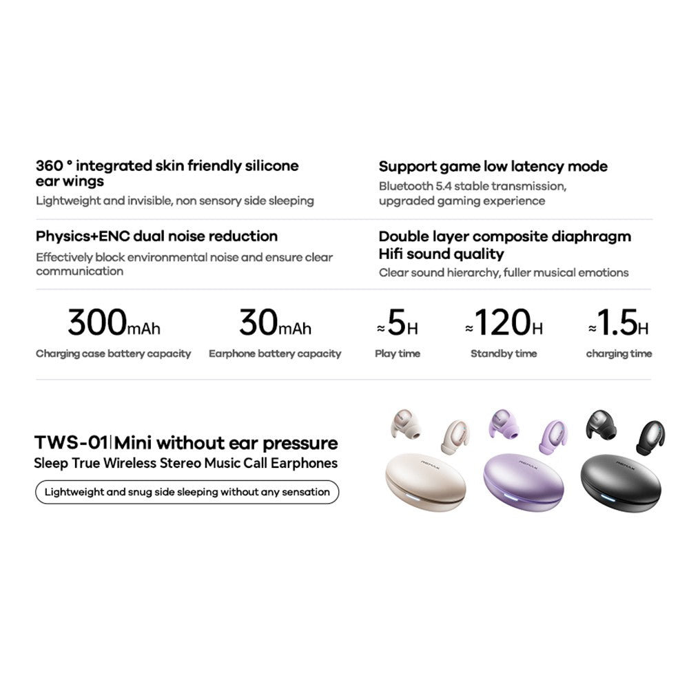 REMAX TWS-01 Wireless Earbuds Bluetooth-compatible Stereo Headphones Sleep Friendly ENC Earphones