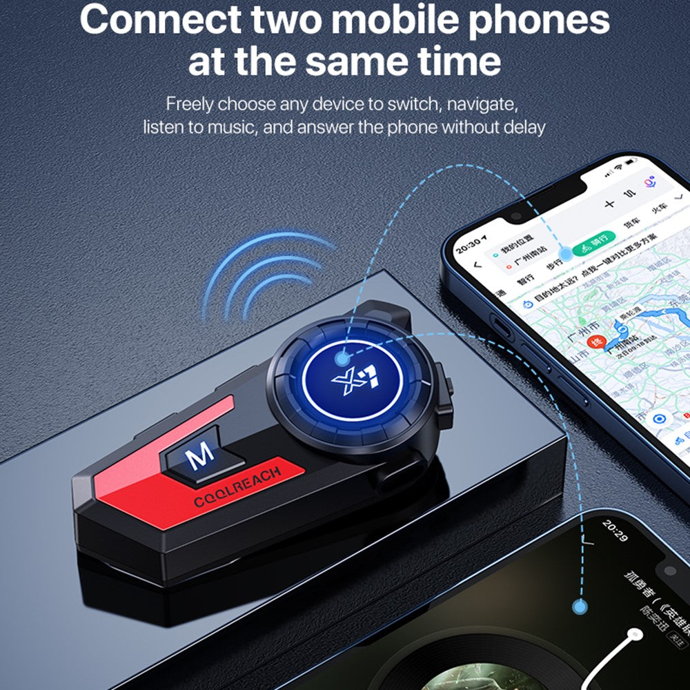 COOLREACH X7 Motorcycle Helmet Bluetooth-Compatible Headset Waterproof Wireless Earpiece with 2-in-1 Soft and Hard Mic