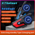 COOLREACH X7 Motorcycle Helmet Bluetooth-Compatible Headset Waterproof Wireless Earpiece with 2-in-1 Soft and Hard Mic