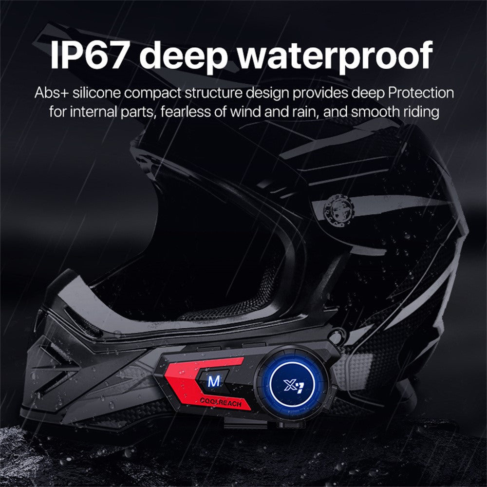 COOLREACH X7 Motorcycle Helmet Bluetooth-Compatible Headset Waterproof Wireless Earpiece with 2-in-1 Soft and Hard Mic