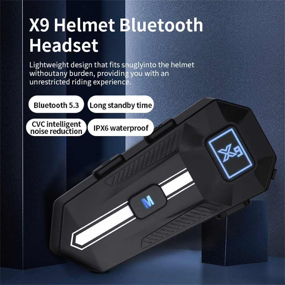 X9 Motorcycle Helmet Bluetooth-Compatible Headset Waterproof Wireless Riding Earphones with 2 in 1 Soft and Hard Mic