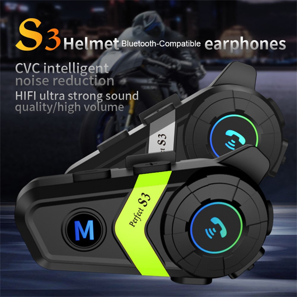 S3 Motorcycle Helmet Bluetooth-Compatible Headset Waterproof Wireless Earphones with 2 in 1 Soft and Hard Mic