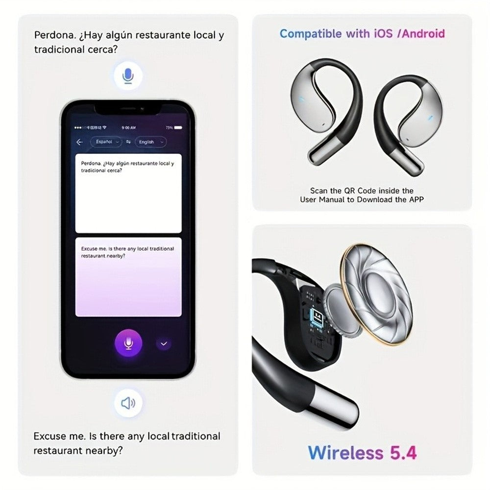 Q39 144 Languages Translation Earbuds HiFi Sound Open Ear Bluetooth-Compatible Music Earphones
