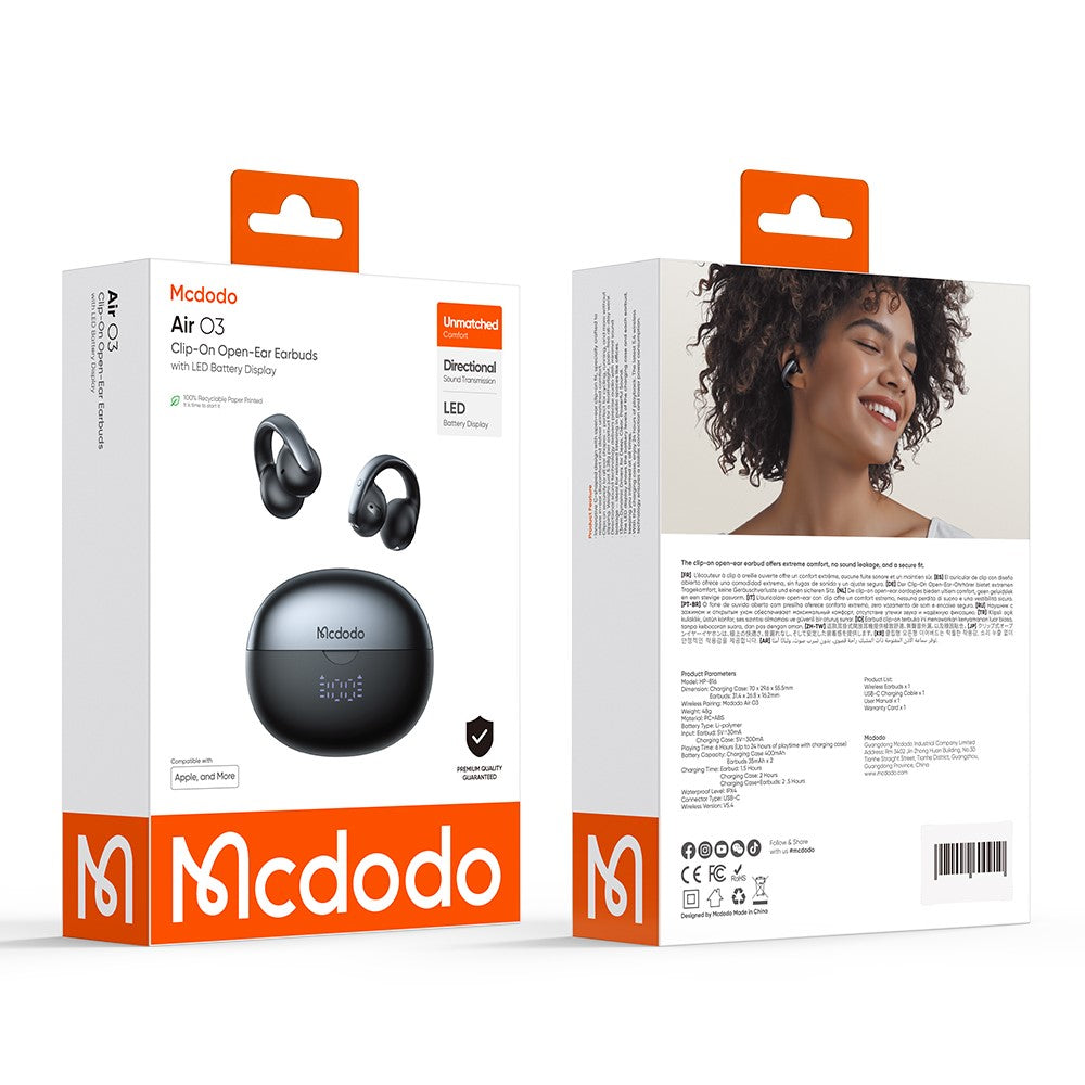 MCDODO HP-816 Clip-On C-formede In-Ear Hovedtelefoner Bluetooth-kompatible Åbne Høretelefoner med LED Batteridisplay