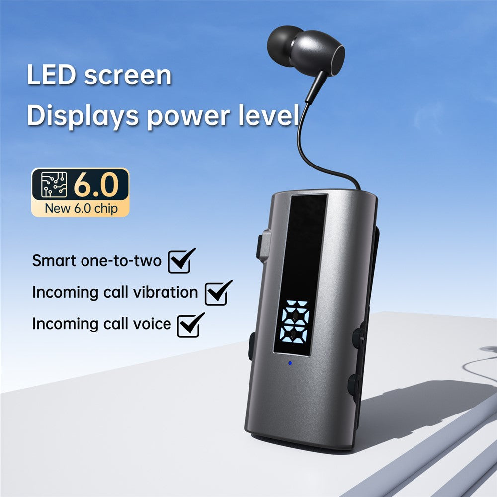 K92 Clip-On Earphone Business Bluetooth-Compatible LED Display Wireless Headset Single Microphone 50H Playtime