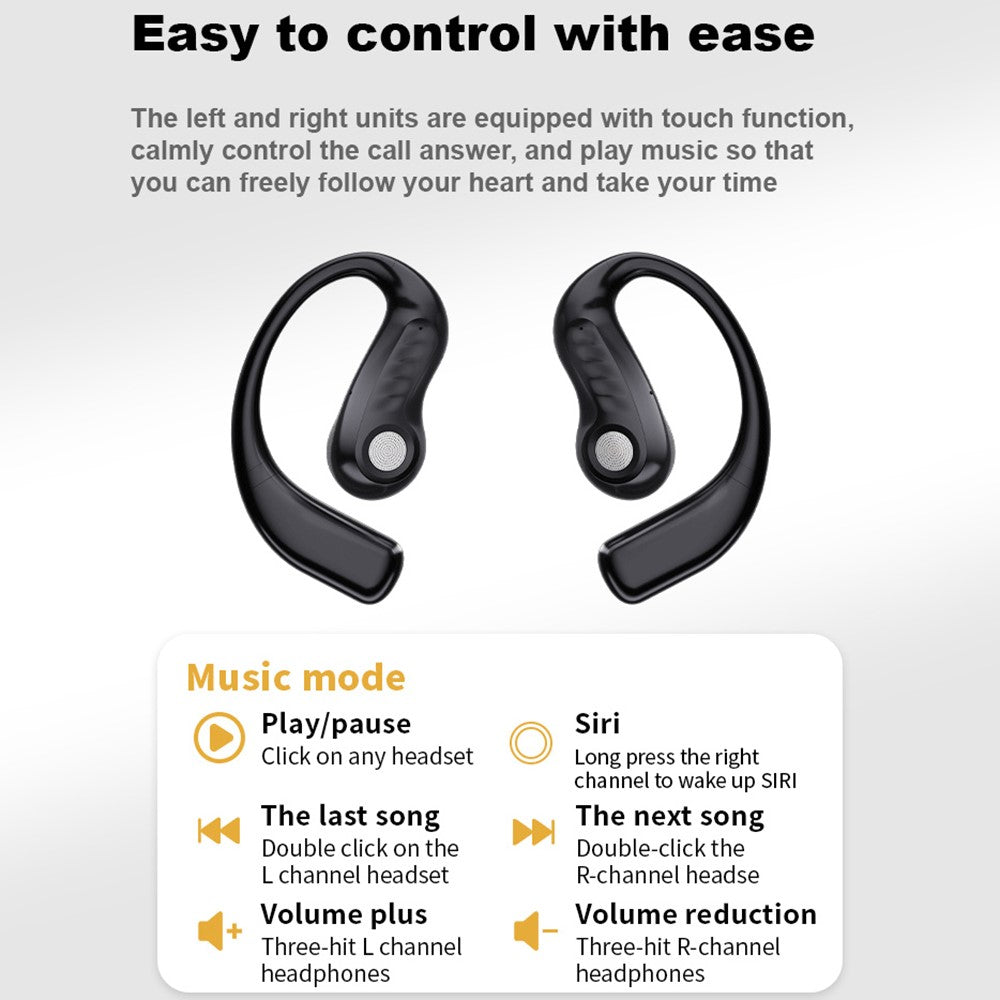 LX90 Sports-øretelefoner med ørekrogdesign, touch-kontrol, TWS Bluetooth-kompatible trådløse in-ear-hovedtelefoner