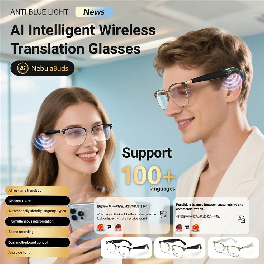 GY600 AI oversættelse smarte briller Bluetooth-kompatibelt trådløst headset anti-blåt lys briller