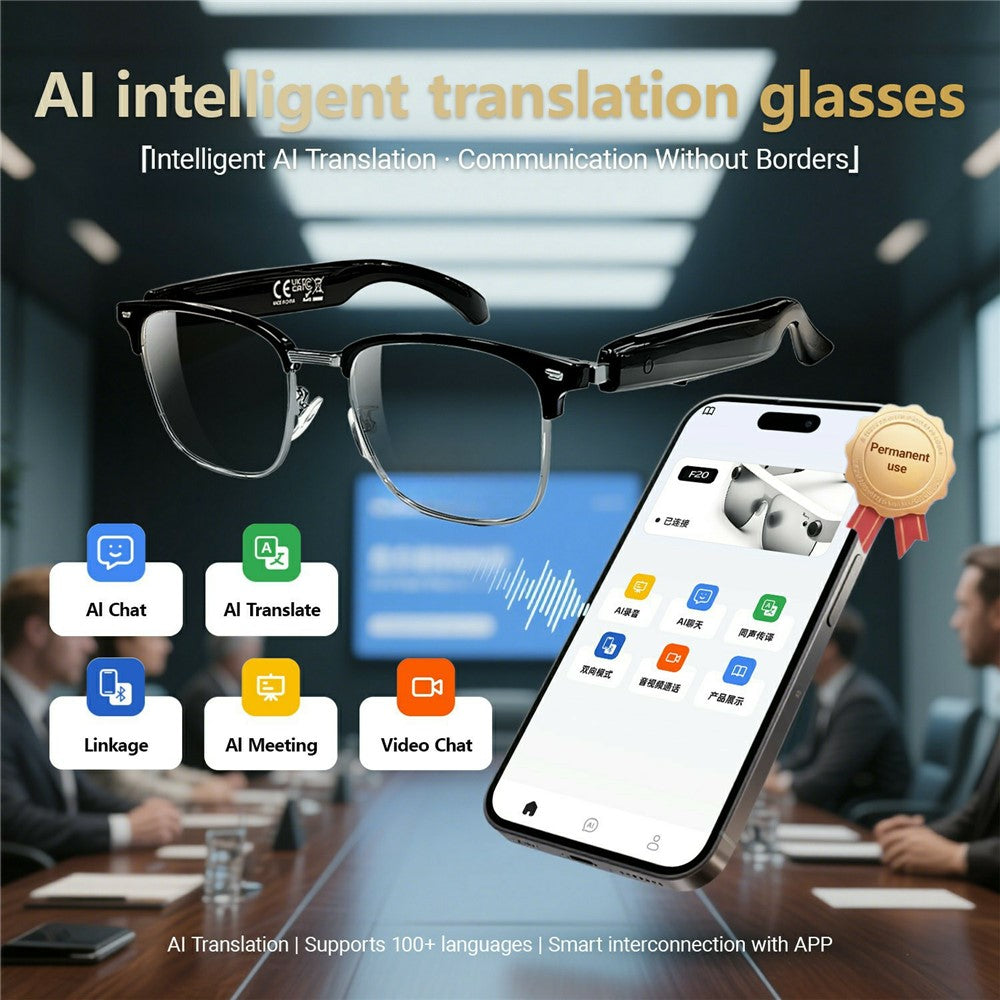 F20 AI Translation Wireless Headset Smart Eyewear Bluetooth-compatible Music Calls Intelligent Glasses