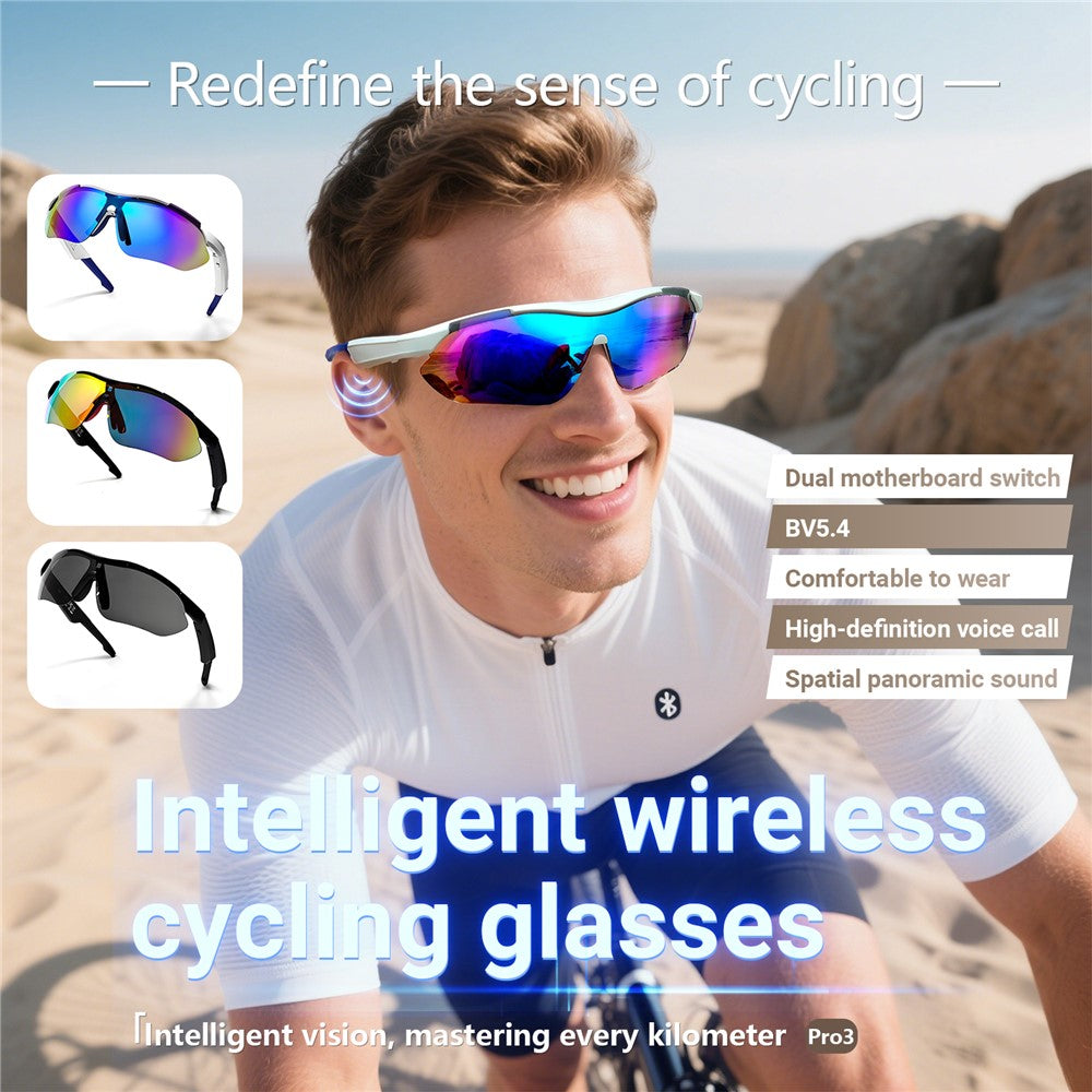 QY-Pro3 AI-översättning Bluetooth-kompatibla glasögon Utomhussport Cykling Musik Samtal Smarta glasögon