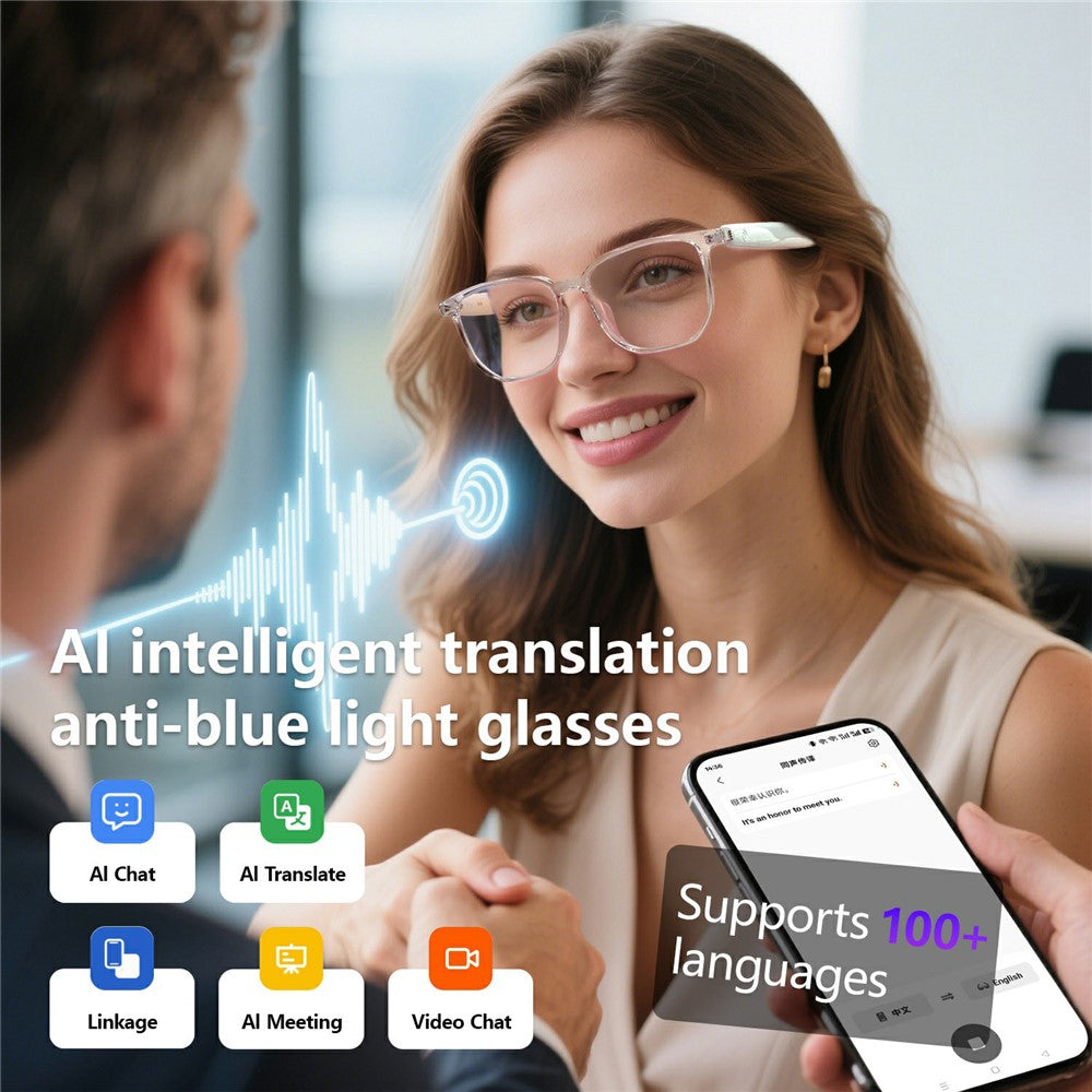 GS03 AI Translation Bluetooth-compatible Glasses Transparent Frame Smart Eyewear for Music Calls