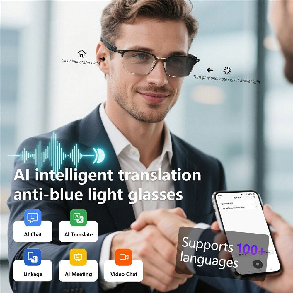 GS13 Photochromic Lens Smart Eyewear AI Translation Wireless Headset Bluetooth-compatible Glasses