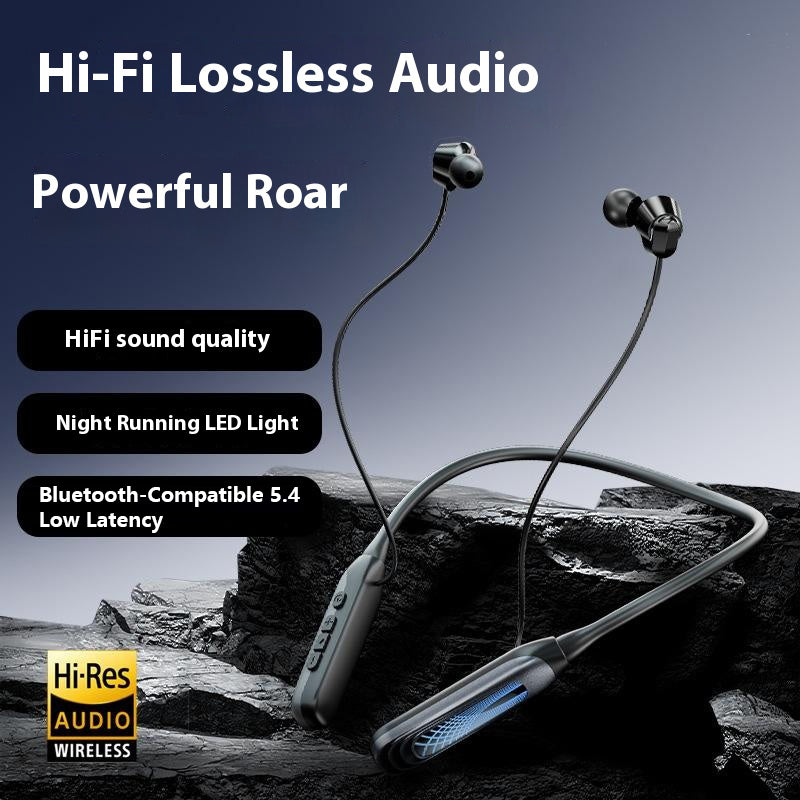 i58 Bluetooth-kompatibla nackbandshörlurar med digital display, 80 timmars batteritid, trådlösa HiFi-hörlurar för sport