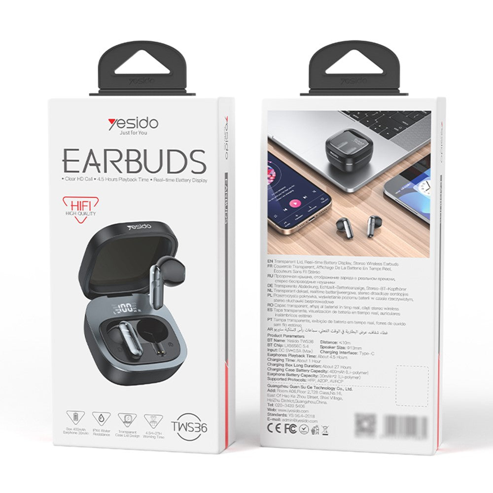 YESIDO TWS36 Wireless Bluetooth-compatible Earbuds Low Latency TWS Earbuds Semi In Ear Headphones