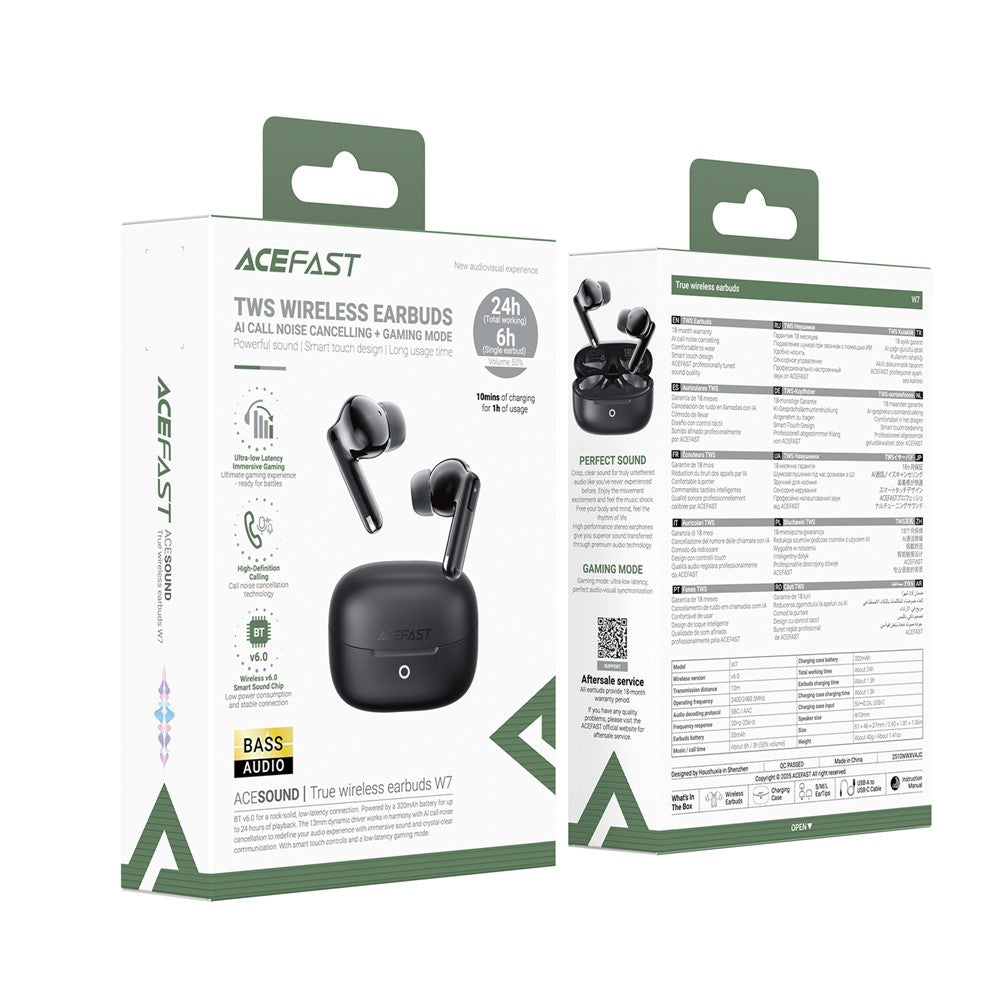 ACEFAST W7 True Wireless Earbuds BT 6.0 TWS Earphones Low Latency with 13mm Dynamic Speaker for Music / Calls