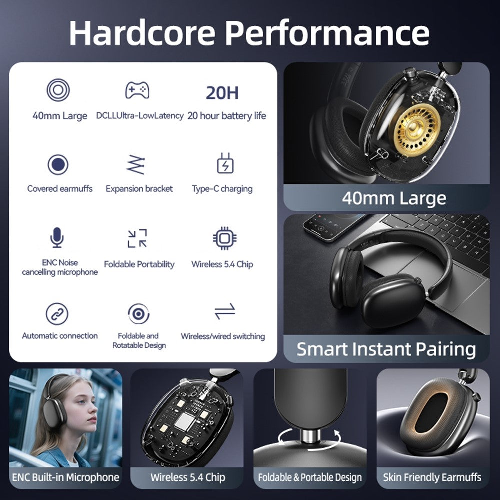 T9 Over-Ear Bluetooth-kompatibla hörlurar Lätta trådlösa hörlurar med HiFi-ljud för kontorsresor och spel