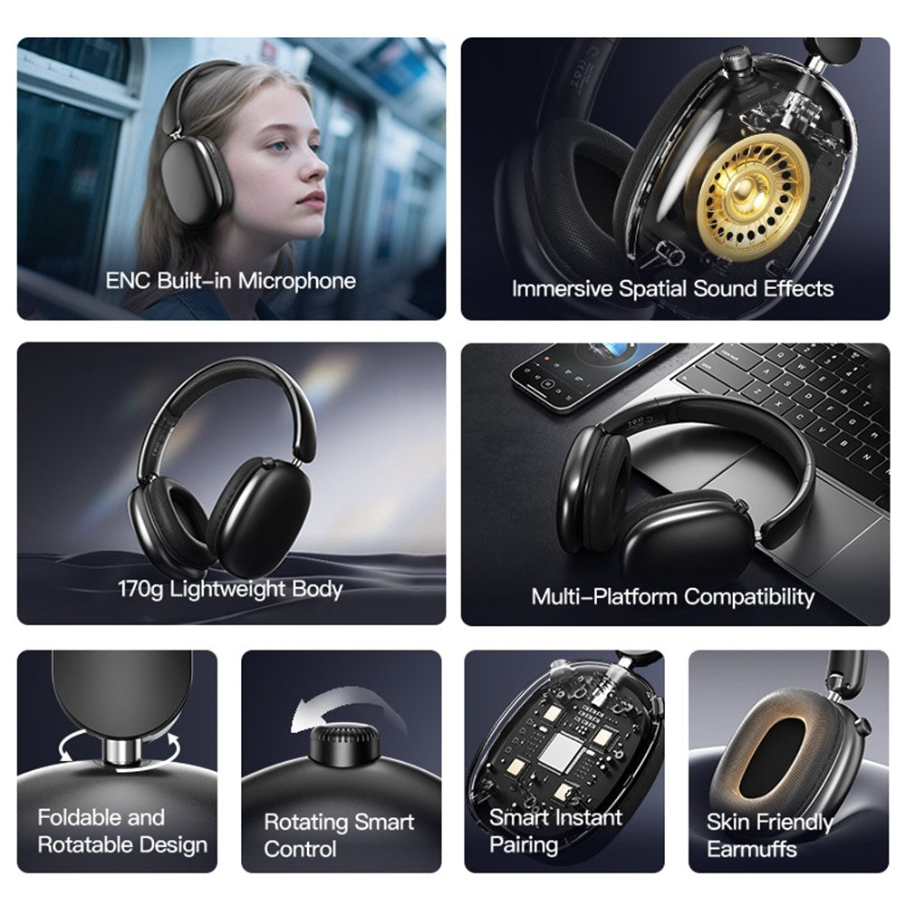 T9 Over-Ear Bluetooth-kompatibla hörlurar Lätta trådlösa hörlurar med HiFi-ljud för kontorsresor och spel