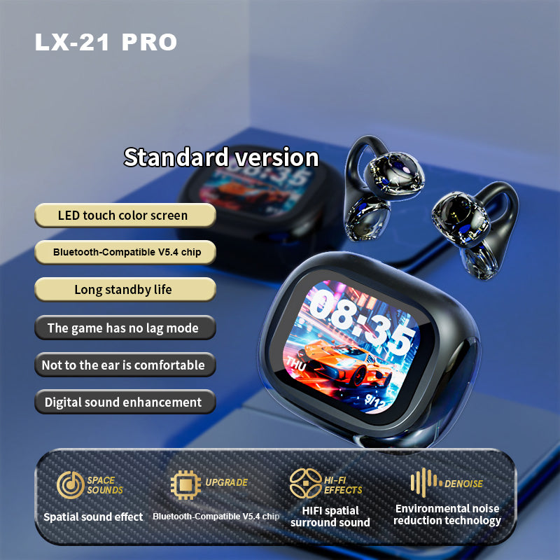 LX-21 Pro Open Ear Clip-on Wireless Earbuds Stereo Sound Bluetooth-compatible Earbuds with LED Display Charging Case