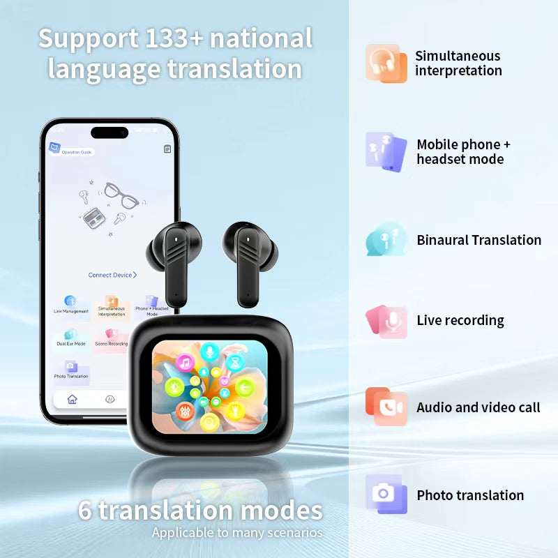 LX-10 Smart Translation Earbuds ANC + ENC Noise Cancelling Bluetooth-compatible Earbuds with Color Screen Charging Case