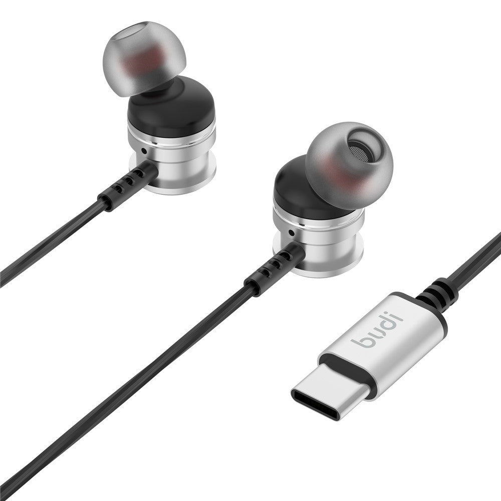 BUDI EP78TB 1.2m Type-C Wired Earphones 10mm Dynamic Driver Enhanced Bass In-Ear Earphones for Smartphones / Tablets / Laptops