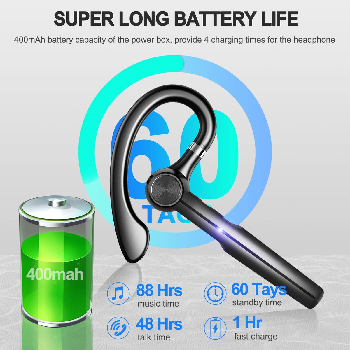 H03 Ear Hook Bluetooth-compatible Earphones Rotating Single Ear Wireless Business Earphones with Digital Display