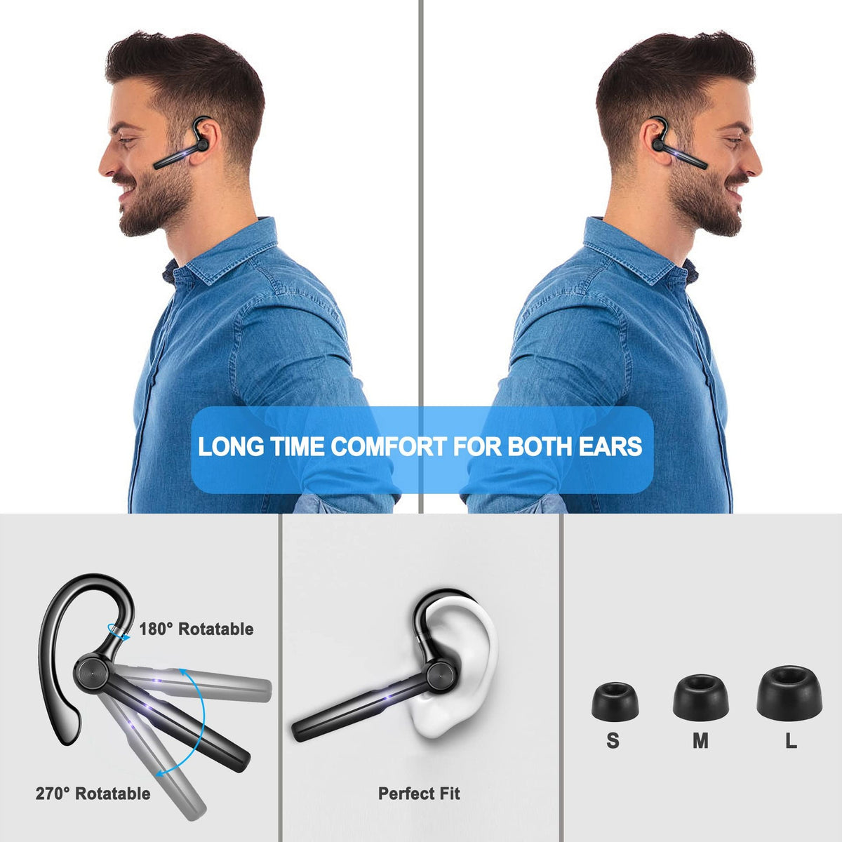 H03 Ear Hook Bluetooth-compatible Earphones Rotating Single Ear Wireless Business Earphones with Digital Display