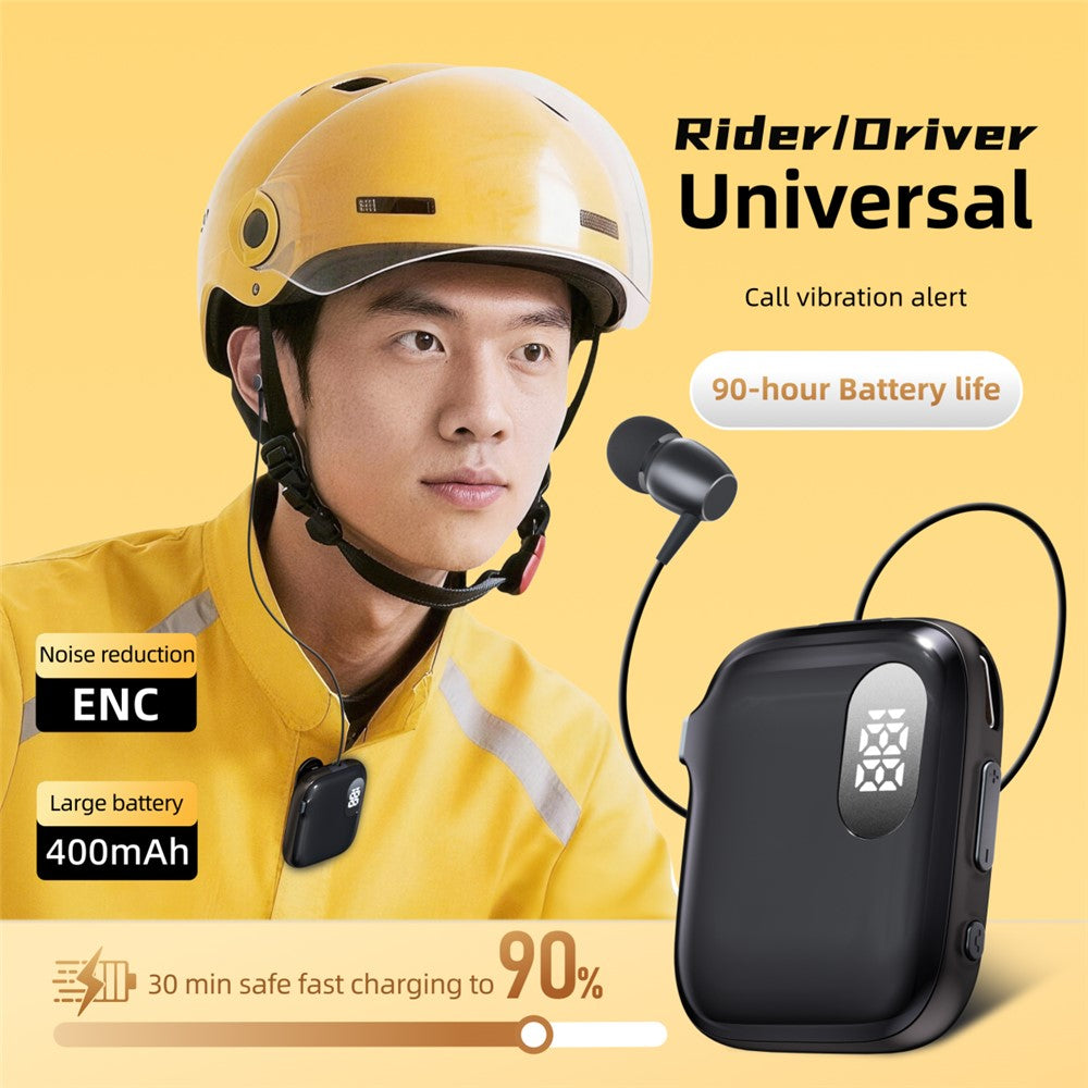 K91 Lapel Clip Bluetooth-compatible Earphone Dual Mic ENC Noise Cancelling Wireless Single Ear Earbud with Power Display