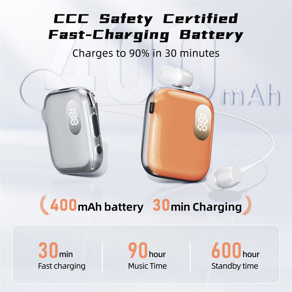 K91 Lapel Clip Bluetooth-compatible Earphone Dual Mic ENC Noise Cancelling Wireless Single Ear Earbud with Power Display