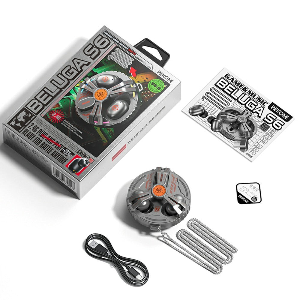 WEKOME Beluga S6 2.4G Gaming-hörlurar Trådlösa Cyber Mecha-stil Dual Mode Metall TWS-hörlurar med RGB