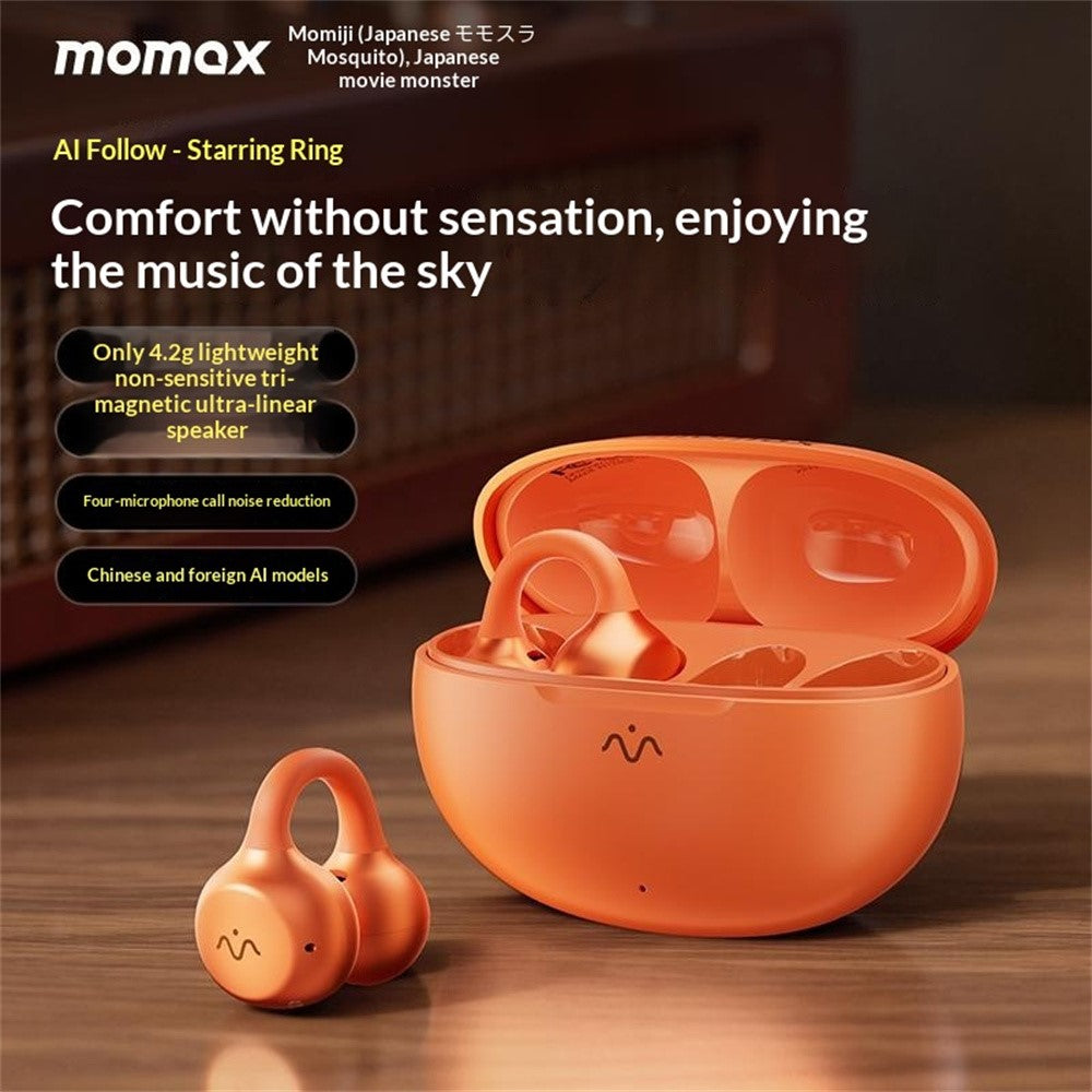 MOMAX BT15 1-Vibe Clip M.IN.D høretelefoner med åbne ører og clip-on, AI-støjreduktion og IPX4, trådløse høretelefoner til sport og kontor