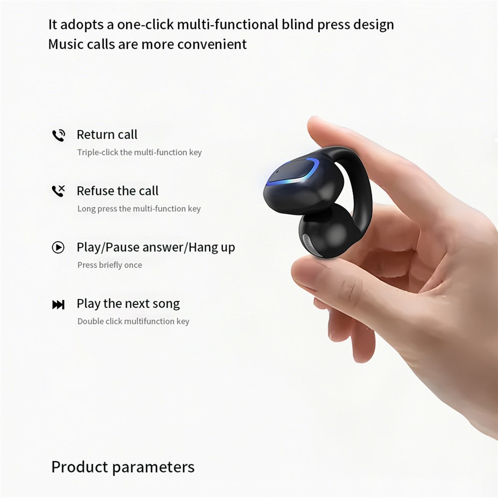 Bluetooth-kompatibla 5.4-tums öronklämmor med enkel öra, 8 timmars batteritid, lätta hörlurar för företag och sport