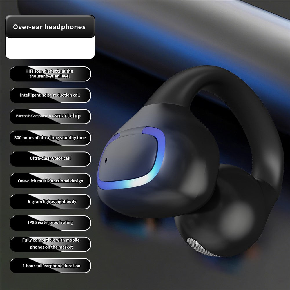 Bluetooth-kompatibla 5.4-tums öronklämmor med enkel öra, 8 timmars batteritid, lätta hörlurar för företag och sport