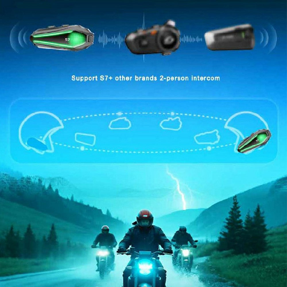 S7 Helmet Bluetooth-compatible Headset Soft Microphone IP67 Waterproof Noise Cancelling Motorcycle Intercom Earphone for Riding (No Memory Card)- Black