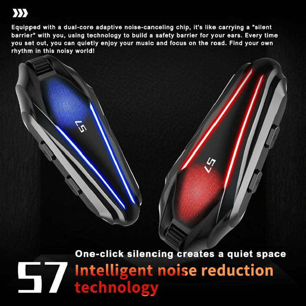S7 Helmet Bluetooth-compatible Headset Hard Microphone IP67 Waterproof Noise Cancelling Motorcycle Intercom Earphone for Riding (No Memory Card)- Black