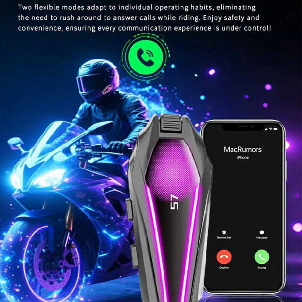 S7 Helmet Bluetooth-compatible Headset Hard Microphone IP67 Waterproof Noise Cancelling Motorcycle Intercom Earphone for Riding (No Memory Card)- Black