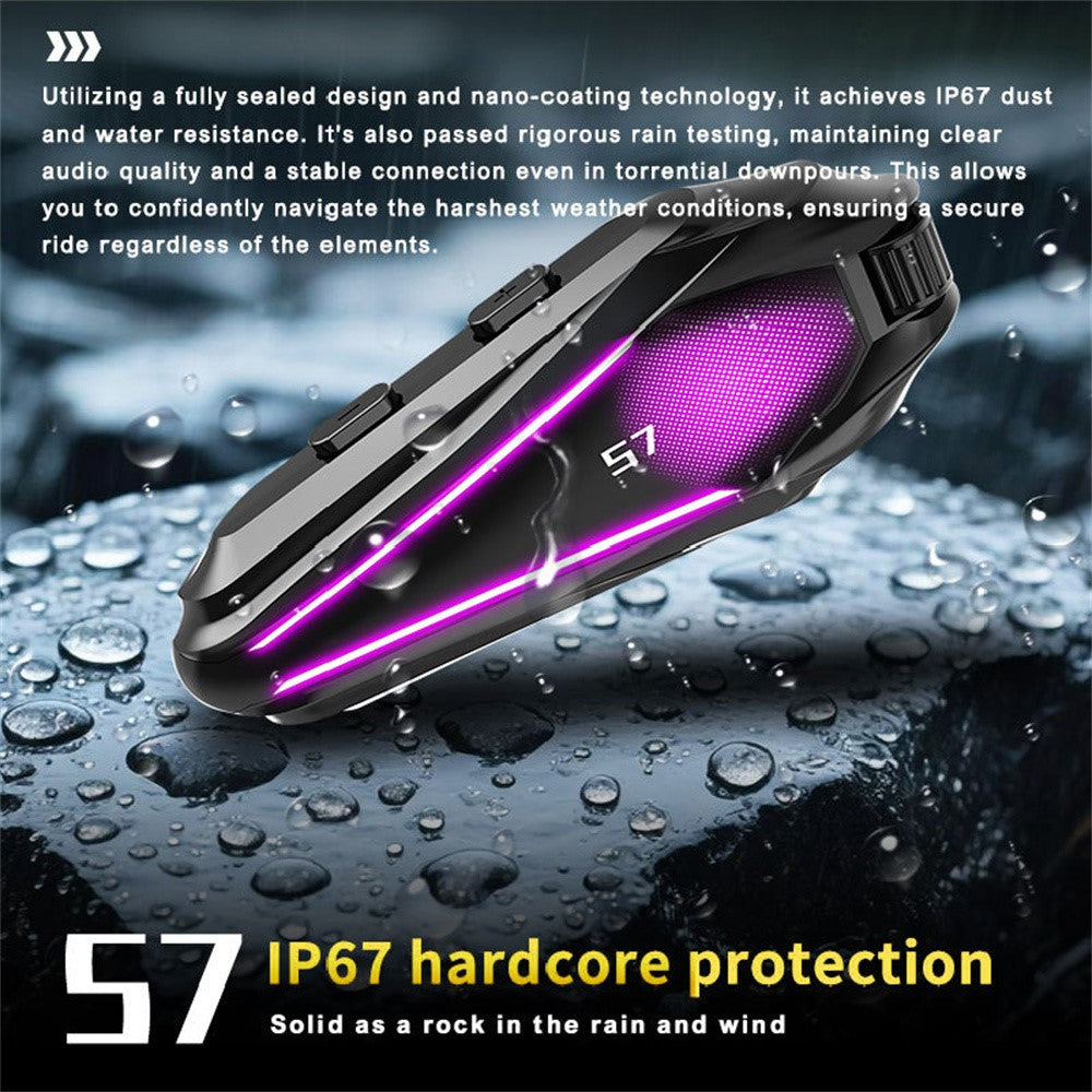 S7 Helmet Bluetooth-compatible Headset Switchable Soft and Hard Microphone IP67 Waterproof Noise Cancelling Motorcycle Intercom Earphone for Riding (No Memory Card)- Black