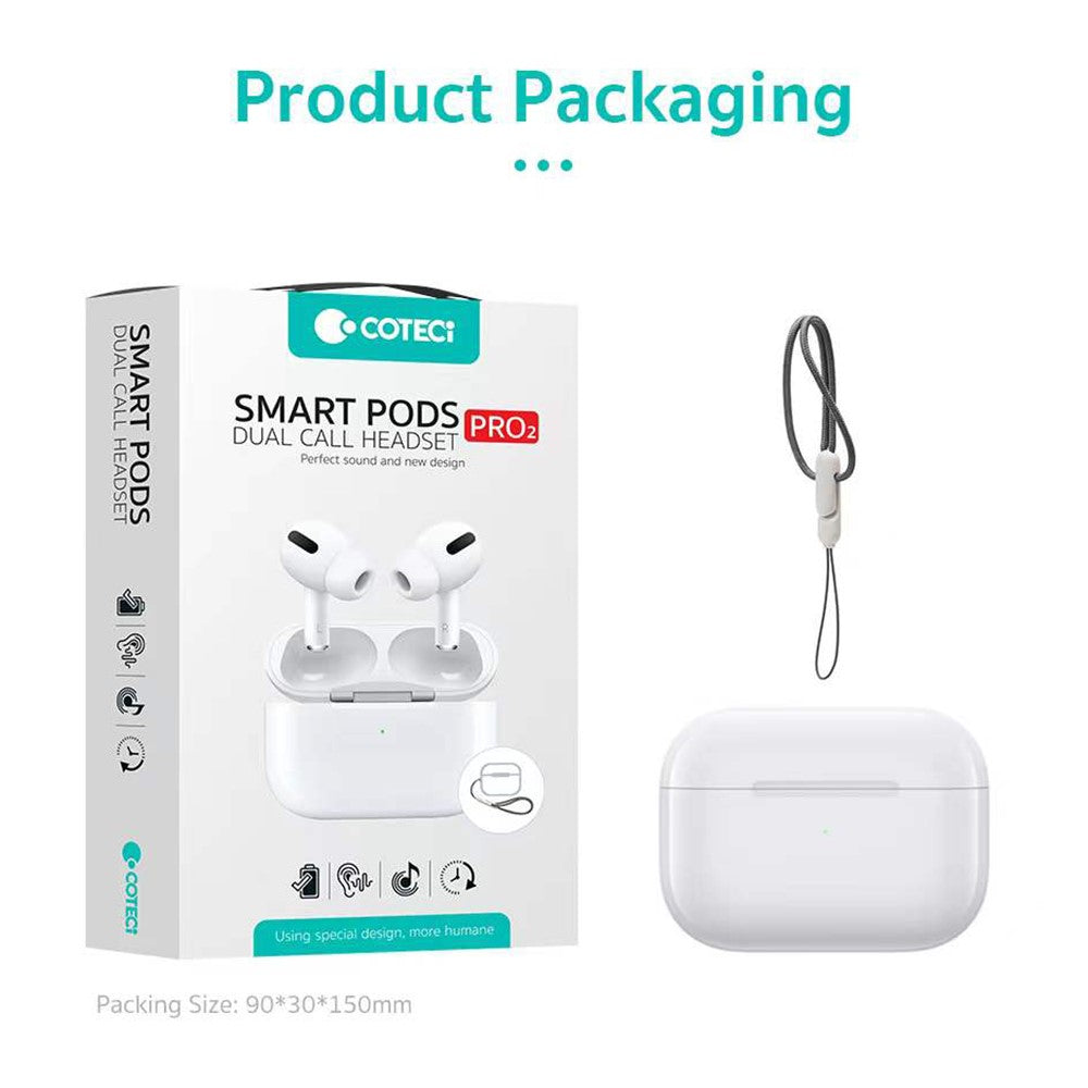 COTECI Smart Pods Pro2 TWS Bluetooth-compatible Earbuds Noise Cancelling USB-C Charging Earphones for Music