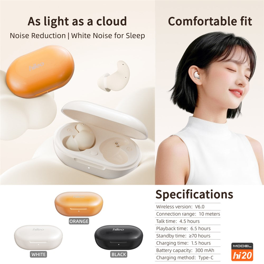 HILEO Hi20 White Noise Sleep Earbuds ANC Noise Cancelling Bluetooth-compatible TWS Earbuds