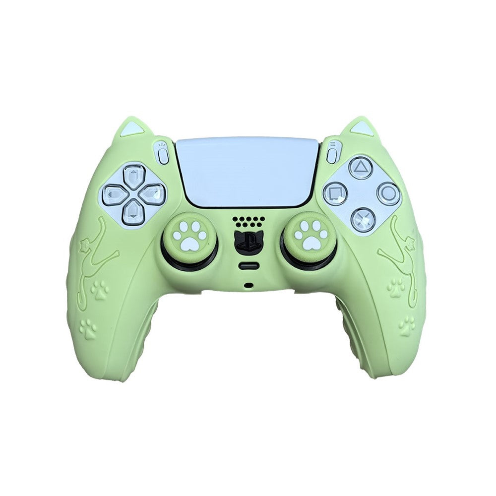 For Sony PlayStation 5 Silicone Case Cat Ears Design Controller Cover with Thumb Stick Caps