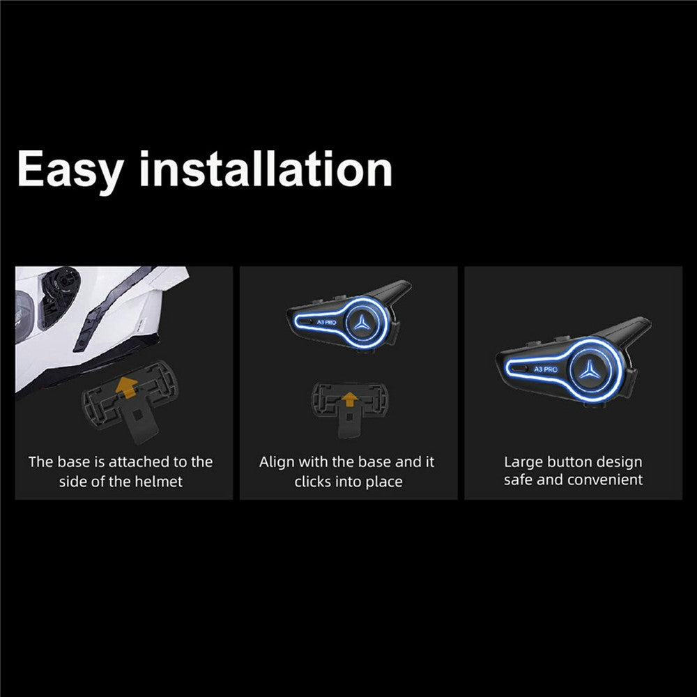 A3 PRO Helmet Bluetooth-compatible Earphones with Soft Mic Motorcycle Waterproof Wireless Headset for Delivery Riders (No Memory Card)