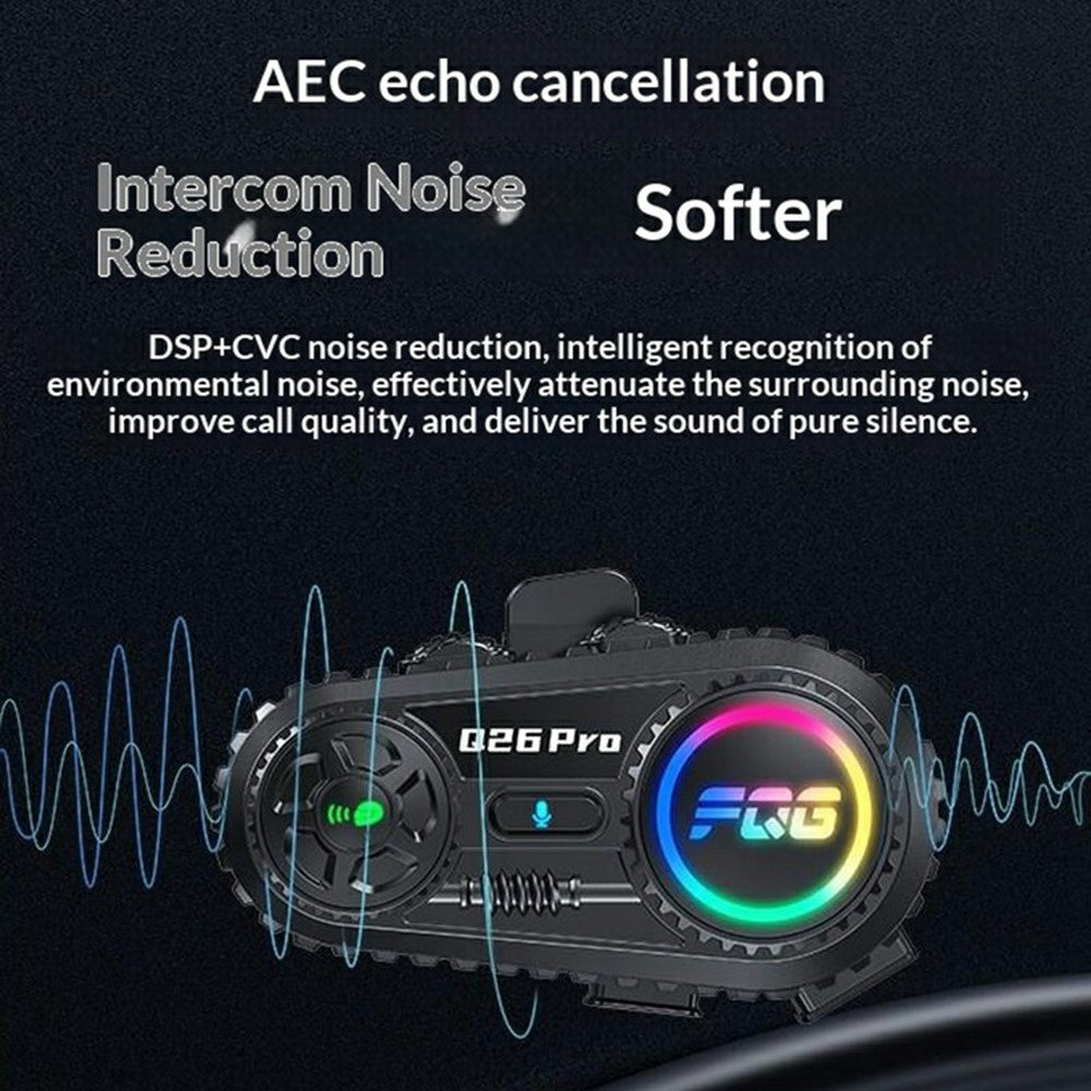 Q26 Pro Hjelm Bluetooth-kompatibel Intercom Headset med 2-i-1 Blød og Hård Mikrofon 500m Rækkevidde Støjreduktion Vandtæt Høretelefon til Motorcykel (Intet Hukommelseskort)