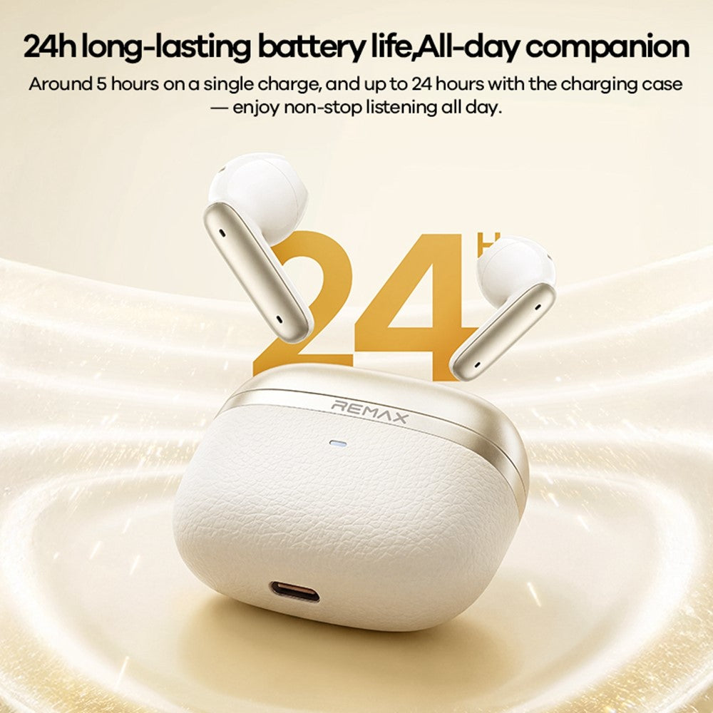 REMAX TWS-27 Trådlösa Semi-In-Ear-hörlurar med 6 mikrofoner, hybrid ANC, brusreducering vid samtal, batteritid 24 timmar