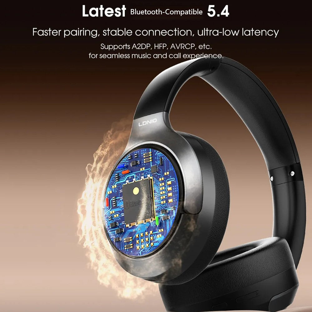 LDNIO H02 Bluetooth-kompatible 5.4 hovedtelefoner 49 timers batterilevetid 40 mm driver Over-Ear trådløst headset til gaming og musik