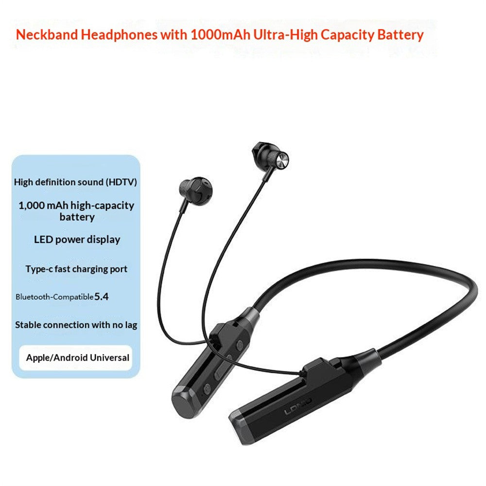 LDNIO N05 Neckband Bluetooth-compatible Semi-In-Ear Earphones 1000mAh Battery LED Display Type-C Fast Charging Wireless Headset